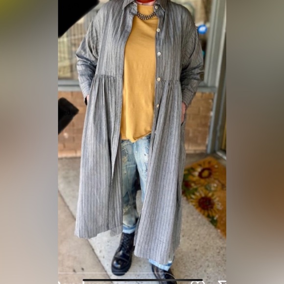 Shades of grey!Cotton empire pinstriped dress - Picture 2 of 6